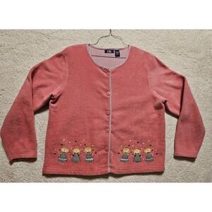 Vintage C. B. Casual Large Pink Jacket with Embroidered Angels Tacky Christmas